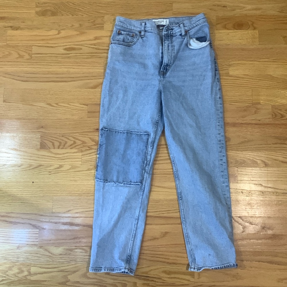 Abercrombie curve love ankle straight ultra high rise color block jeans